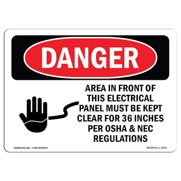 Safety Sign, OSHA Danger, 3.5" Height, 5" Width, Electrical Panel Keep Clear, Landscape, 10PK